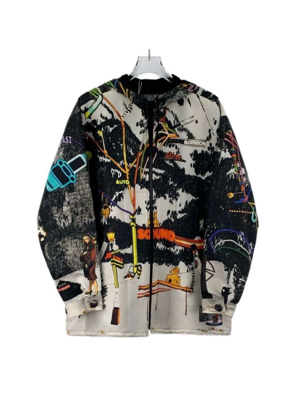 Prada Black Character Graffiti Print Hooded Zip Jacket